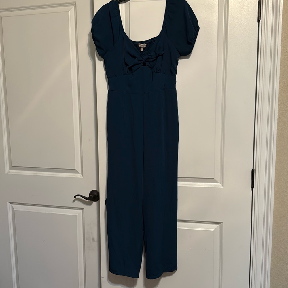 Teal Short Sleeve Capri Jumpsuit